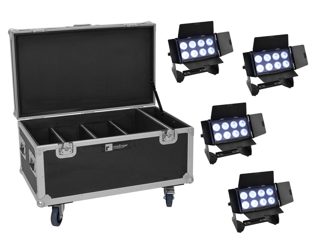 EUROLITE Set 4x Multiflood IP 8x10W RGBW Wash CRMX + fodral