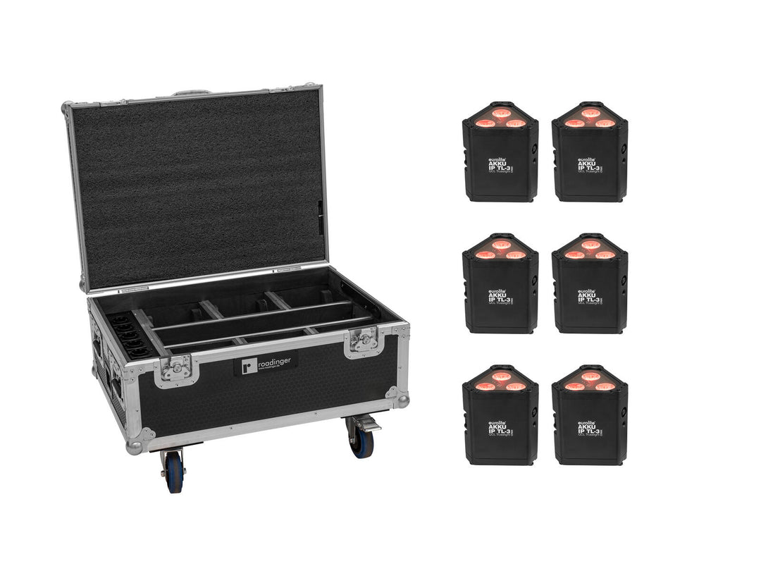 EUROLITE Set 6x AKKU IP TL-3 QCL + fodral med hjul och laddningsfunktion