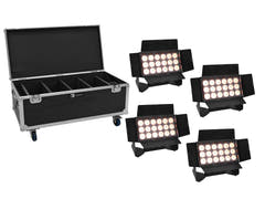 EUROLITE Set 4x AKKU Multiflood IP 18x10W RGBW Wash CRMX + Case med hjul
