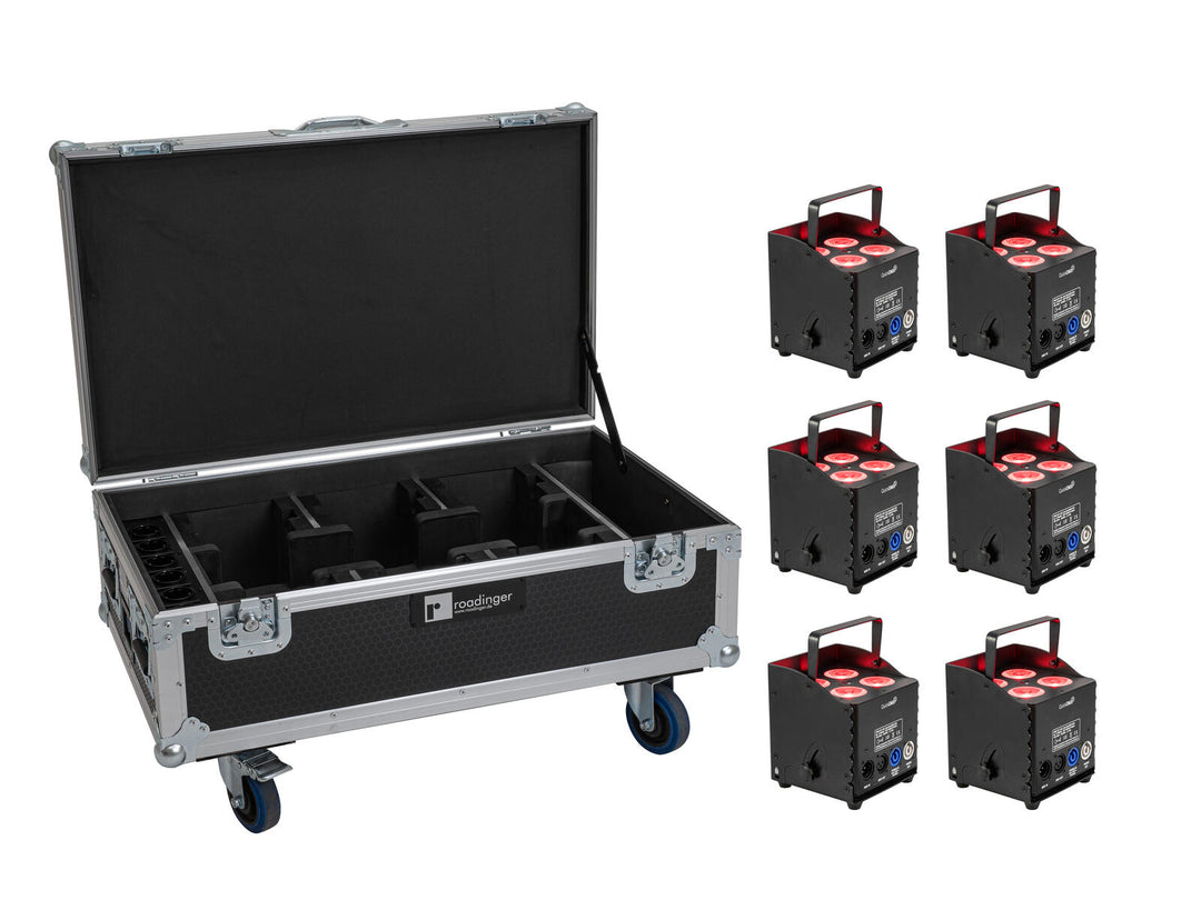 EUROLITE Set med 6x AKKU UP-4 QCL Spot QuickDMX MK2 + Flightcase med hjul och laddningsfunktion