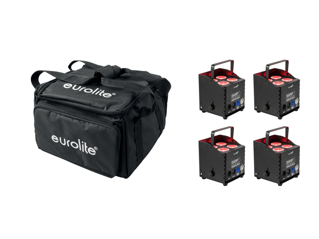 EUROLITE Set med 4x AKKU UP-4 QCL Spot QuickDMX MK2 + mjuk väska