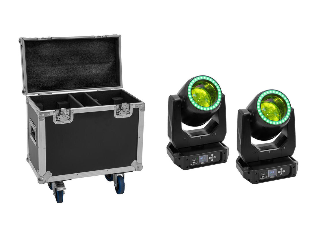 EUROLITE Set 2x LED TMH-B120 Hypno Movingheads Beam + Flightcase med hjul