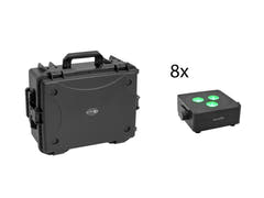 EUROLITE Set 8x AKKU IP Flat Light 3 bk + Plastic case med trolley