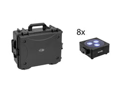 EUROLITE Set 8x AKKU Flat Light 3 bk + Plastic case with trolley