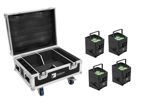 EUROLITE Set 4x AKKU IP UP-4 QCL spot QuickDMX MK2 + Flightcase med hjul och laddningsfunktion