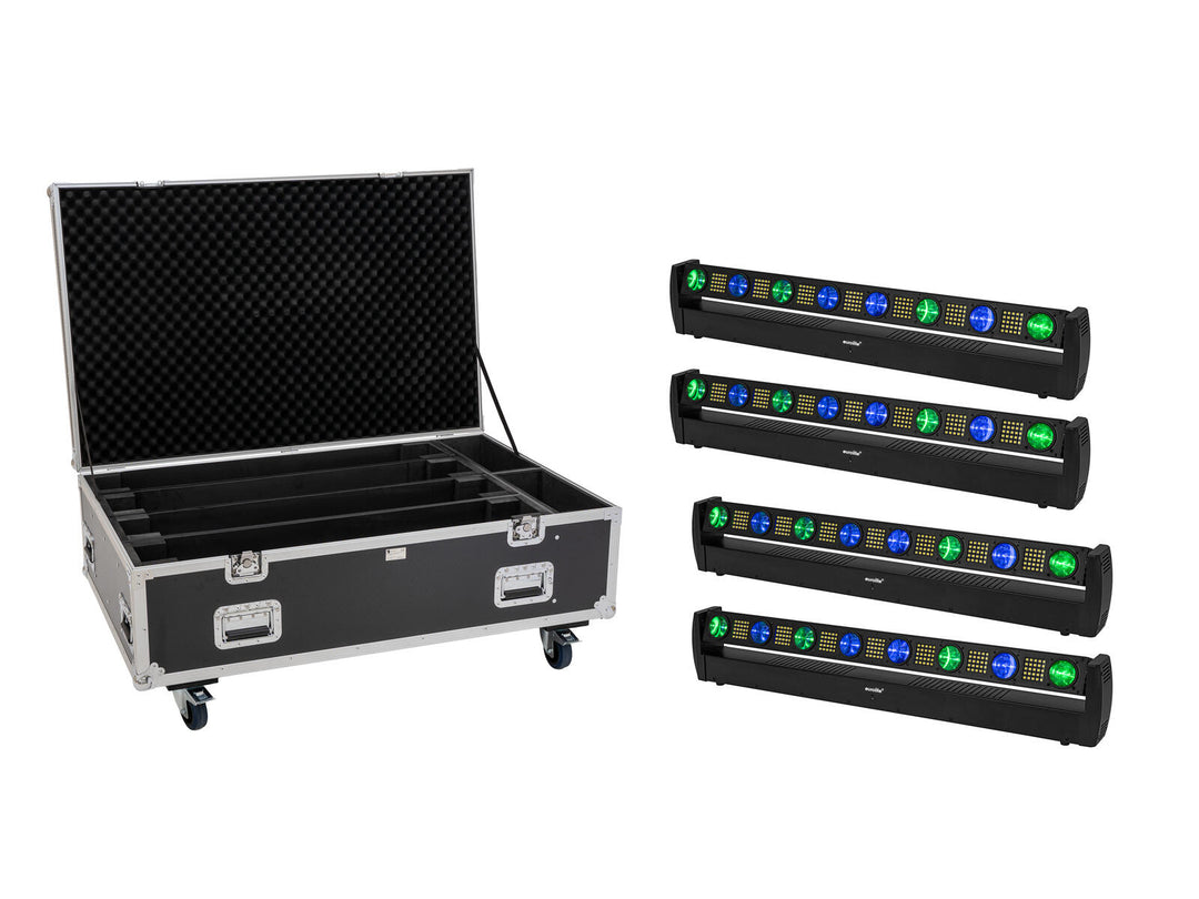EUROLITE Set 4x LED BAR-8 SWING QCL bar + Flightcase med hjul