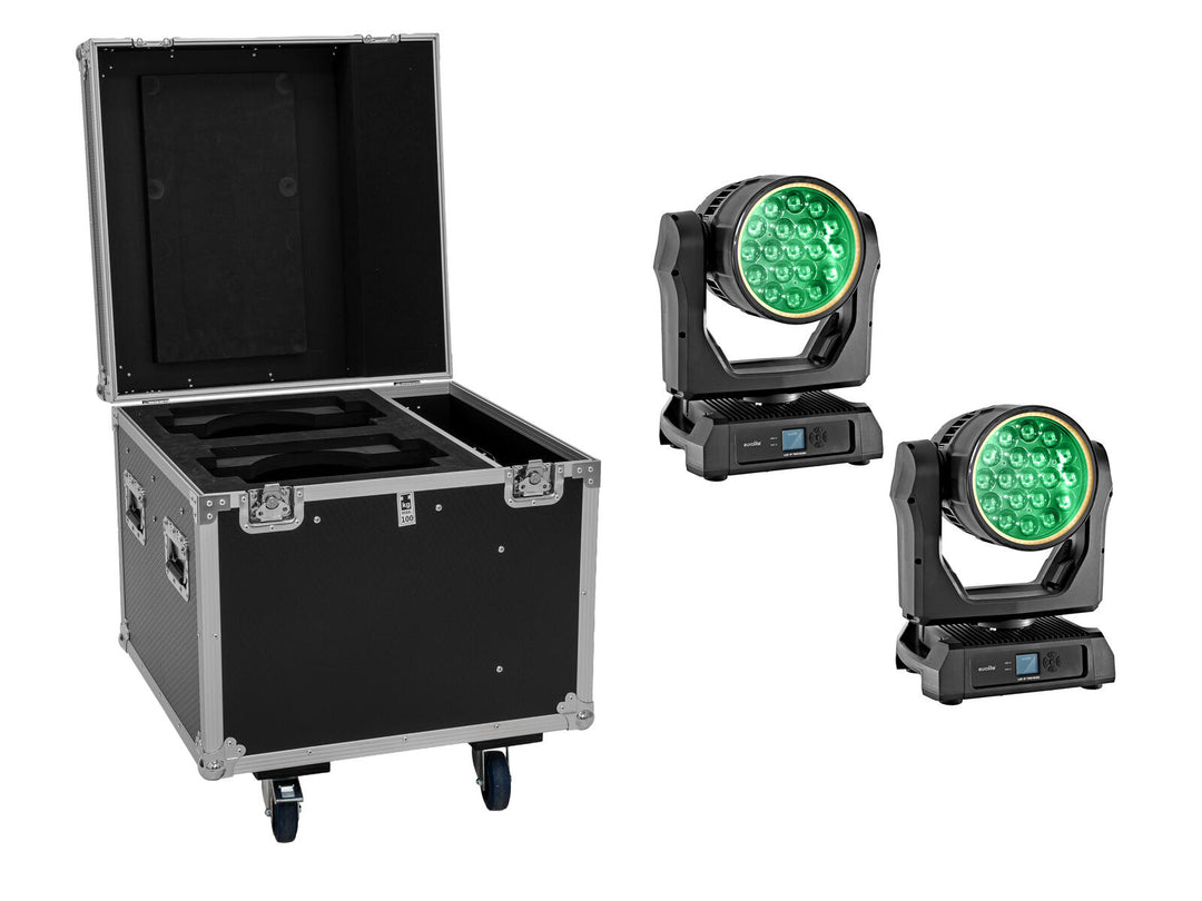 EUROLITE Set 2x LED IP TMH-W285 Hypno Movingheads Wash + Flightcase med hjul