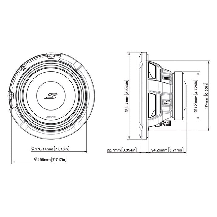 Alpine S2-W8D4 8" subwoofer dubbla 4 ohm