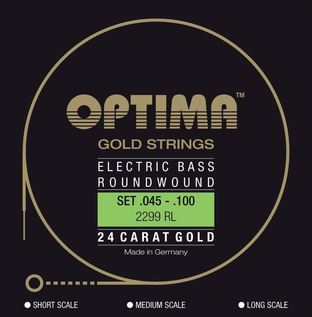 Optima E-Bass-strängar Gold Strings roundwound long scale - set 4-strängar reg-light (2299L)