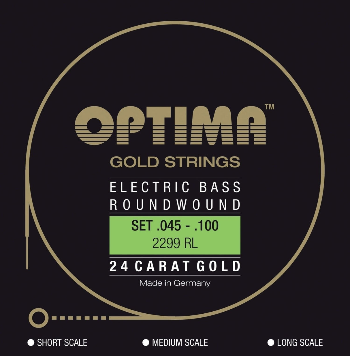 Optima E-Bass-strängar Gold Strings roundwound long scale - set 4-strängar reg-light (2299L)