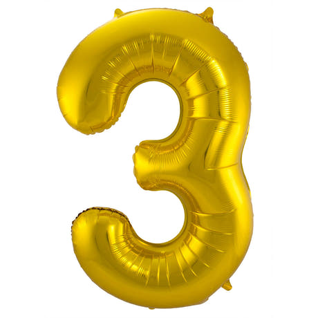 3-formad nummerfolieballong (guld, 86 cm)