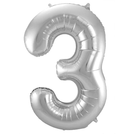 3-formad nummerfolieballong (silver, 86 cm)