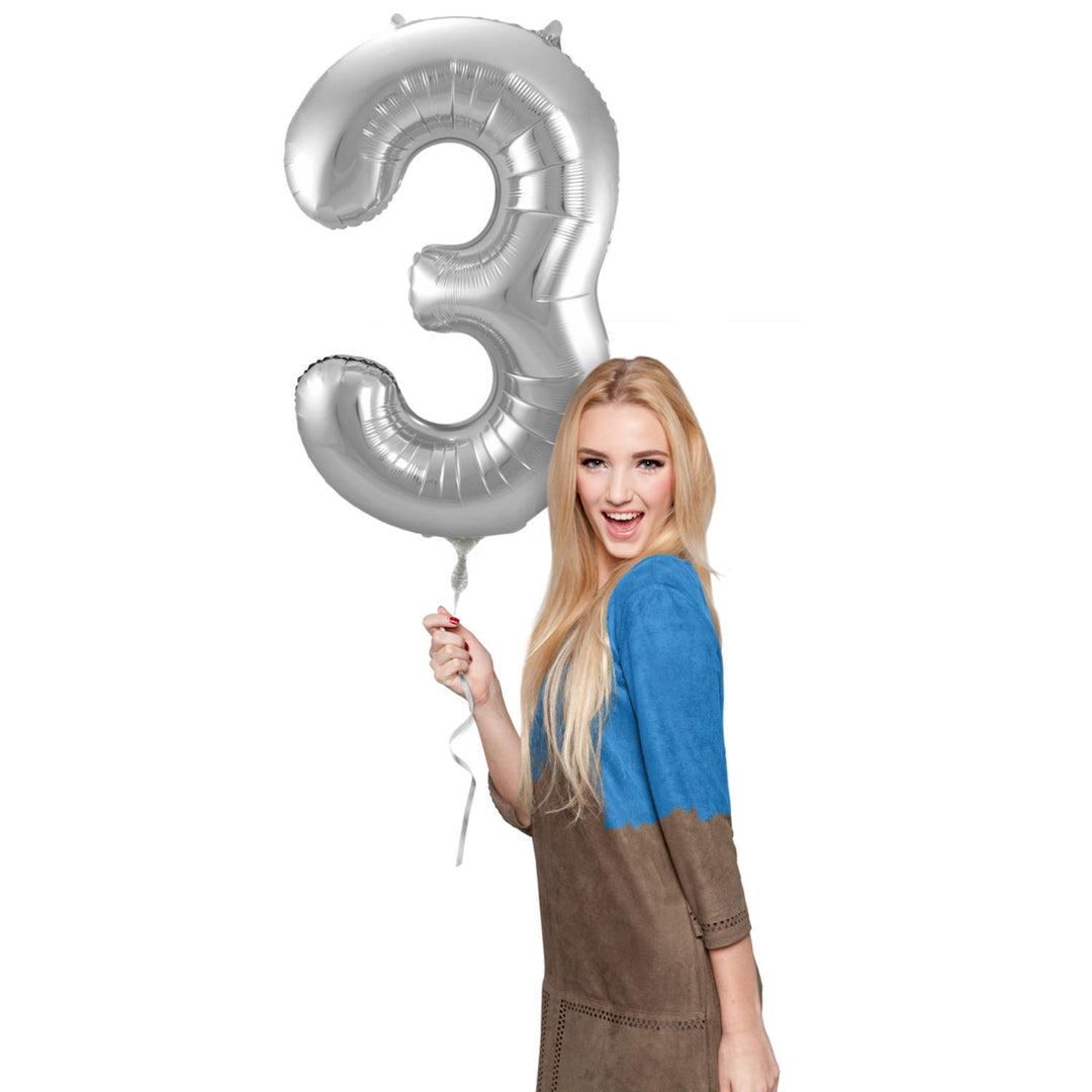 3-formad nummerfolieballong (silver, 86 cm)