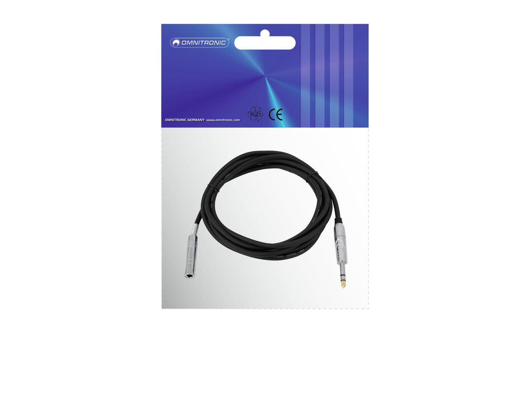 OMNITRONIC Jackförlängning 6.3 stereo 3m bk
