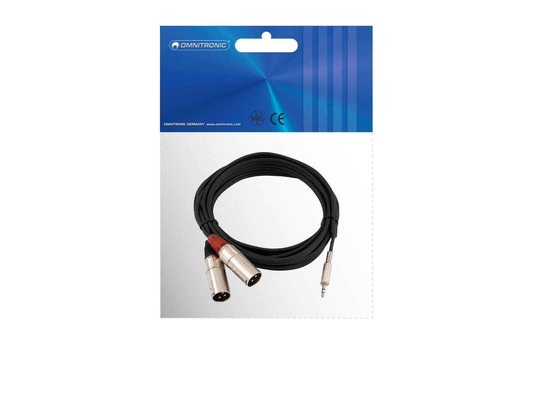 OMNITRONIC Adapterkabel 3.5 Jack/2xXLR(M) 3m bk