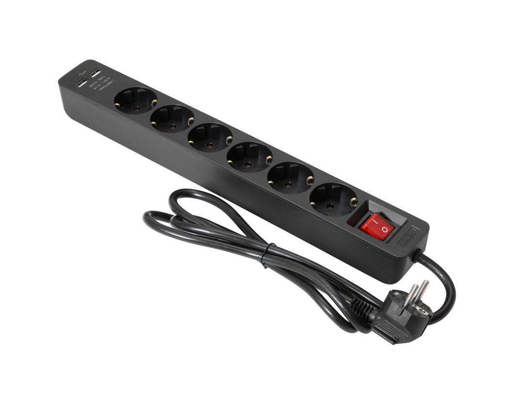EUROLITE Distributor ON-1 6-faldig + 2 USB svart