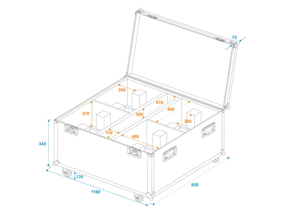 ROADINGER Flightcase 4x THA-250F med hjul