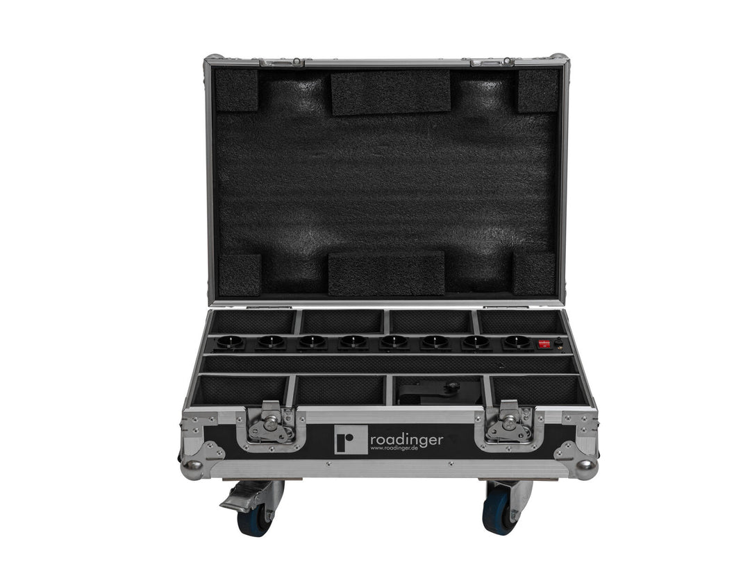 ROADINGER Flightcase 8x AKKU Mini IP UP-4 QCL Spot MK2 med laddningsfunktion