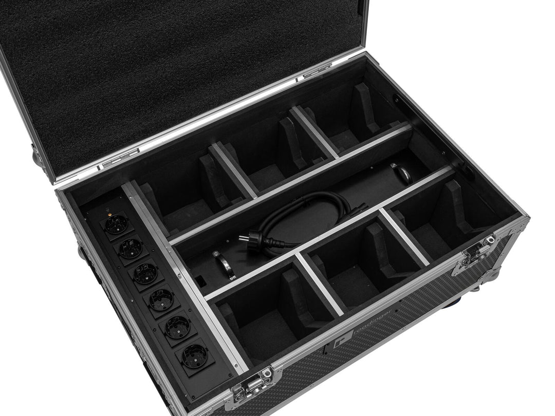 ROADINGER Flightcase 6x AKKU IP TL-3 QCL Trusslight CRMX med laddningsfunktion och hjul