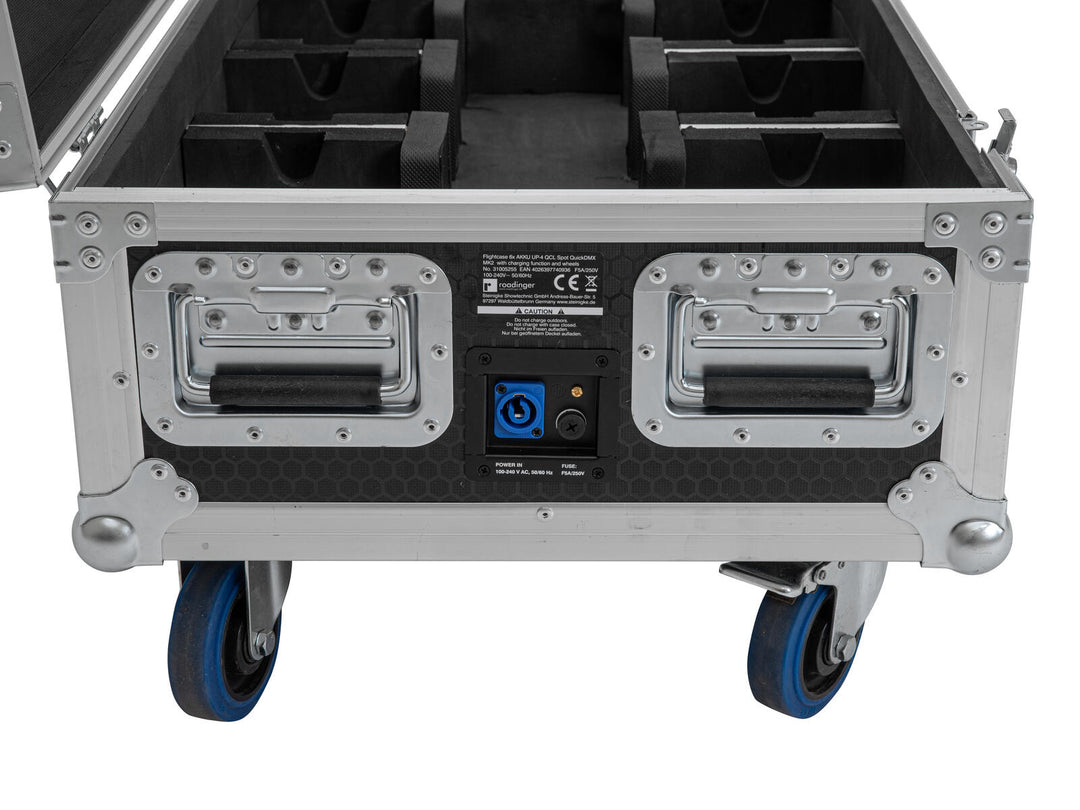 ROADINGER Flightcase 6x AKKU UP-4 QCL Spot QuickDMX MK2 med laddningsfunktion och hjul