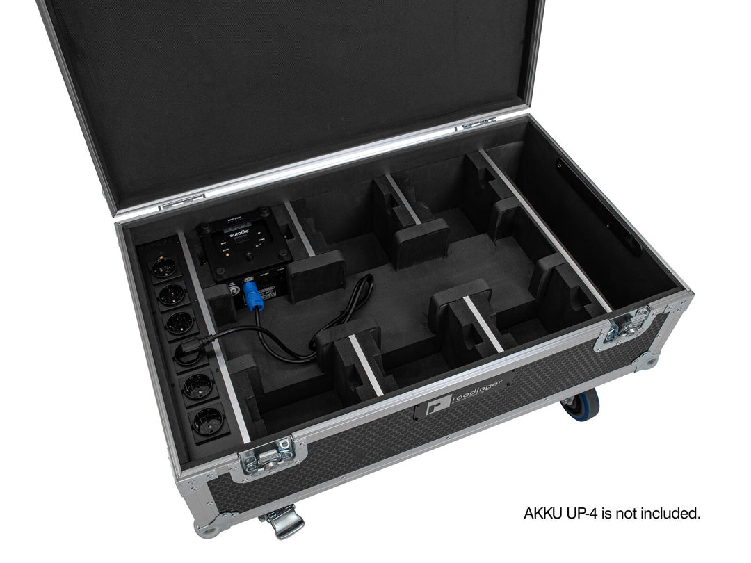 ROADINGER Flightcase 6x AKKU UP-4 QCL Spot QuickDMX MK2 med laddningsfunktion och hjul