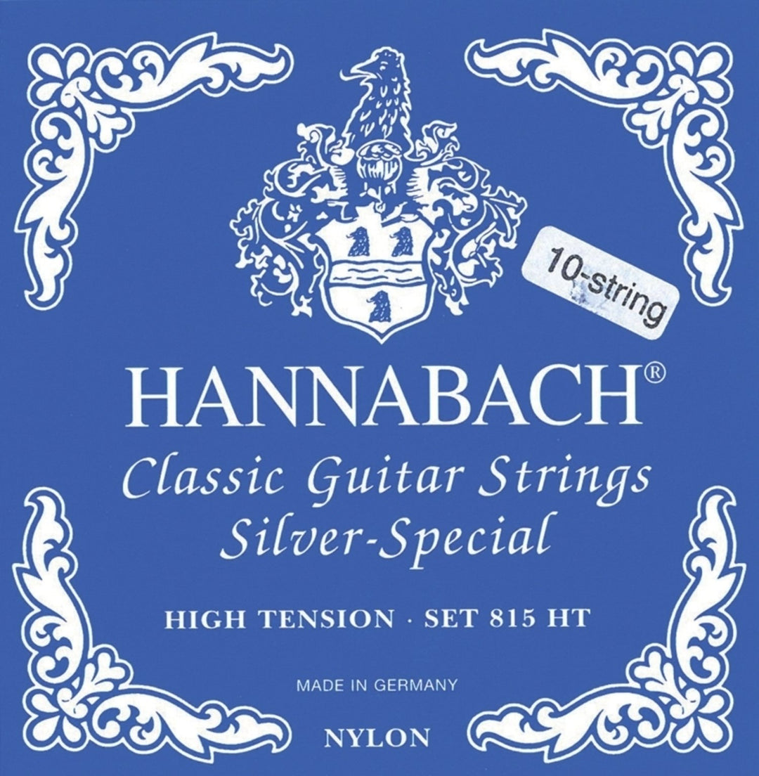 Hannabach Strängar för klassisk gitarr Serie 815 Hig Tension för 8/10-strängad gitarr Silver special - Set 10-strängar hög (815010ZHT)