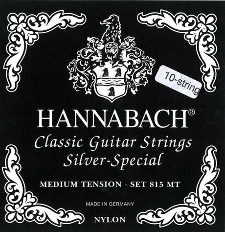 Hannabach Strängar för klassisk gitarr Serie 815 för 8/10-strängad gitarr / medelspänning Silver special - Set 10-strängar medium (81510ZMT)