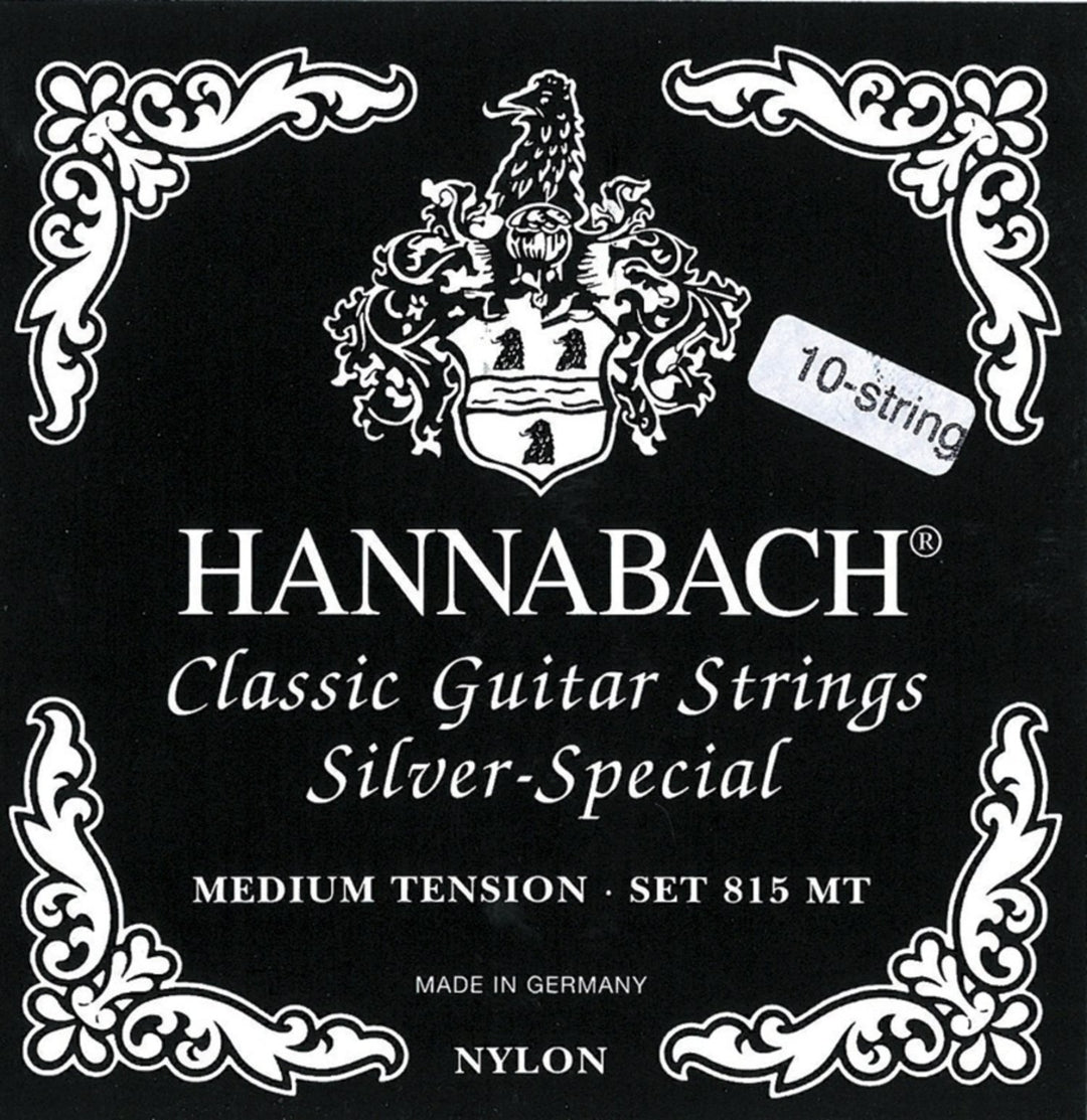 Hannabach Strängar för klassisk gitarr Serie 815 för 8/10-strängad gitarr / medelspänning Silver special - Set 10-strängar medium (81510ZMT)