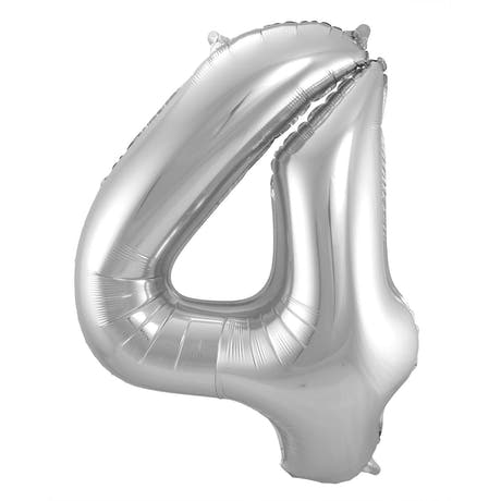 4-formad nummerfolieballong (silver, 86 cm)