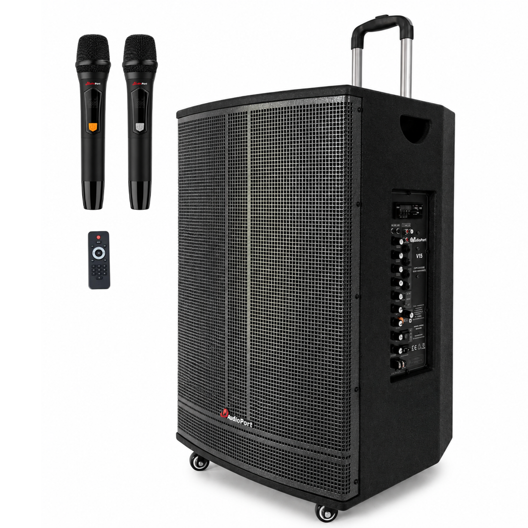 Audioport V15 transportabel Aktiv högtalare 500 W med 2 mikrofoner