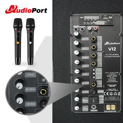Audioport V12 transportabel aktiv högtalare 350 W med 2 mikrofoner