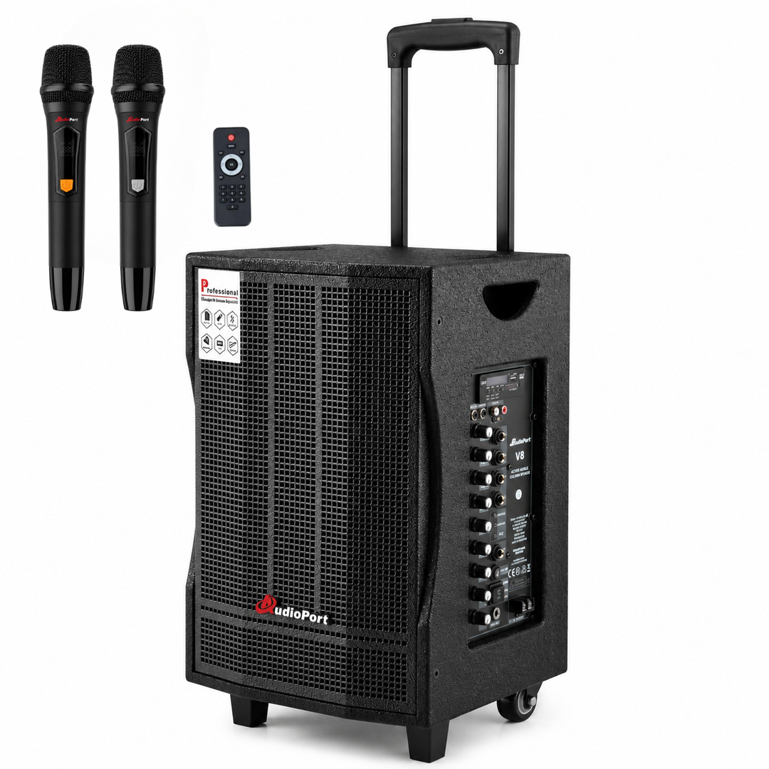 Audioport V8 transportabel aktiv högtalare 250 W med 2 mikrofoner