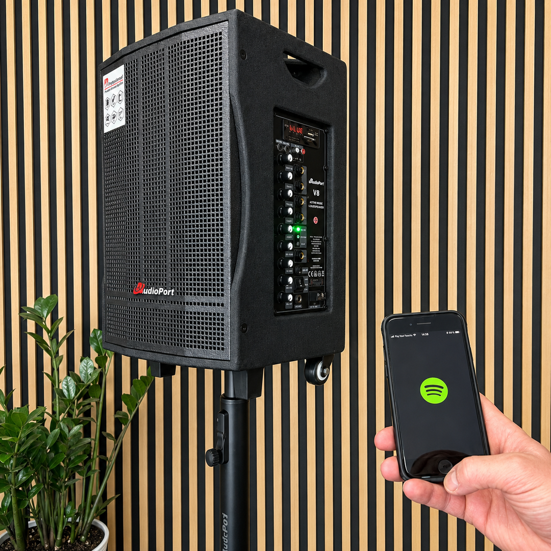 Audioport V8 transportabel aktiv högtalare 250 W med 2 mikrofoner