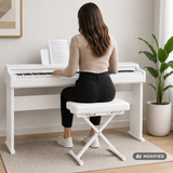 Hardman SB006 hopfällbar pianopall, vit, justerbar från 45 till 63 cm