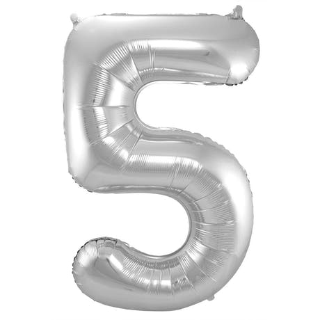 5-formad nummerfolieballong (silver, 86 cm)