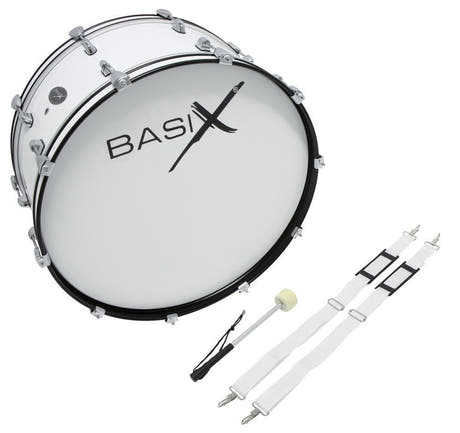 Basix marschstortrumma 24" x 10", vit, med bärrem och klubba