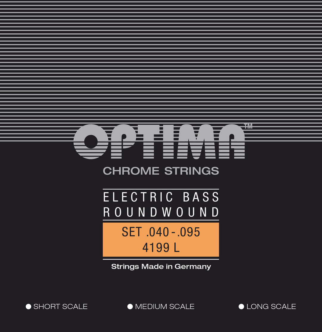 Optima E-bassträngar Chrome Strings rundspunna lång skala - Set 4-string light (4199L)