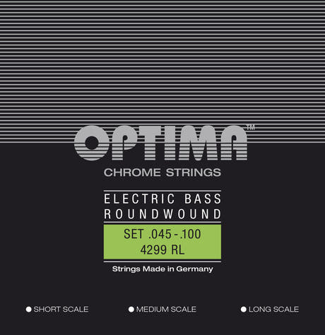 Optima E-bassträngar Chrome Strings. Round Wound Medium Scale - Set 4-string reg-light (4299M)