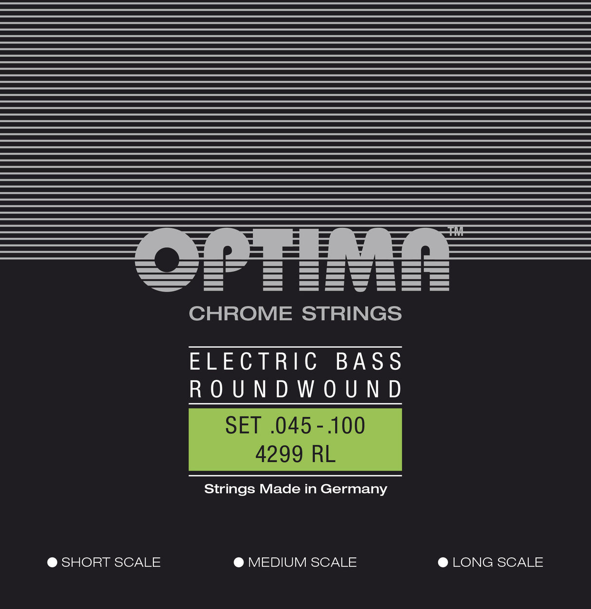 Optima E-bassträngar Chrome Strings. Round Wound Medium Scale - Set 4-string reg-light (4299M)