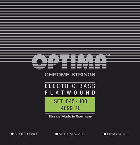 Optima elbassträngar Chrome Strings Flat Wound medium scale - Set (4099M)