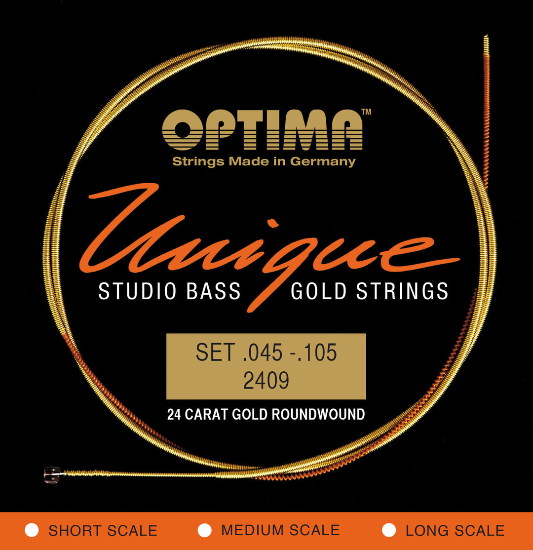 Optima E-Bass-strängar Unique studio golden strings – 4-str. medium sc. (2409M)