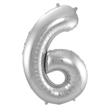6-formad nummerfolieballong (silver, 86 cm)