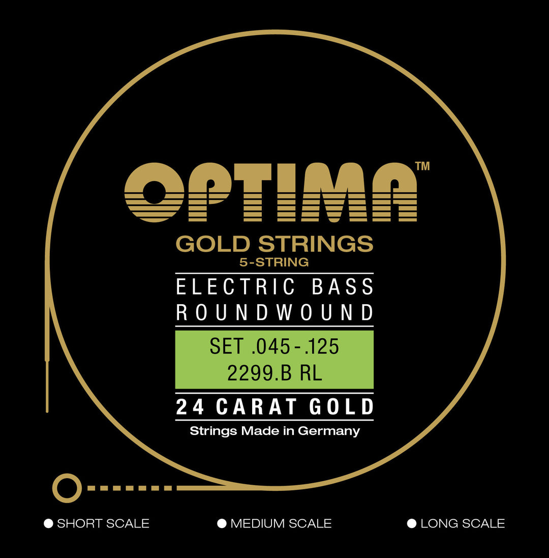 Optima E-Bass-strängar Gold Strings Round Wound long scale - set 5-strängad reg-light (2299B)