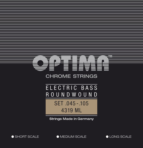 Optima E-bassträngar Chrome Strings rundspunna lång skala - Set 4-string med-light (4319ML)