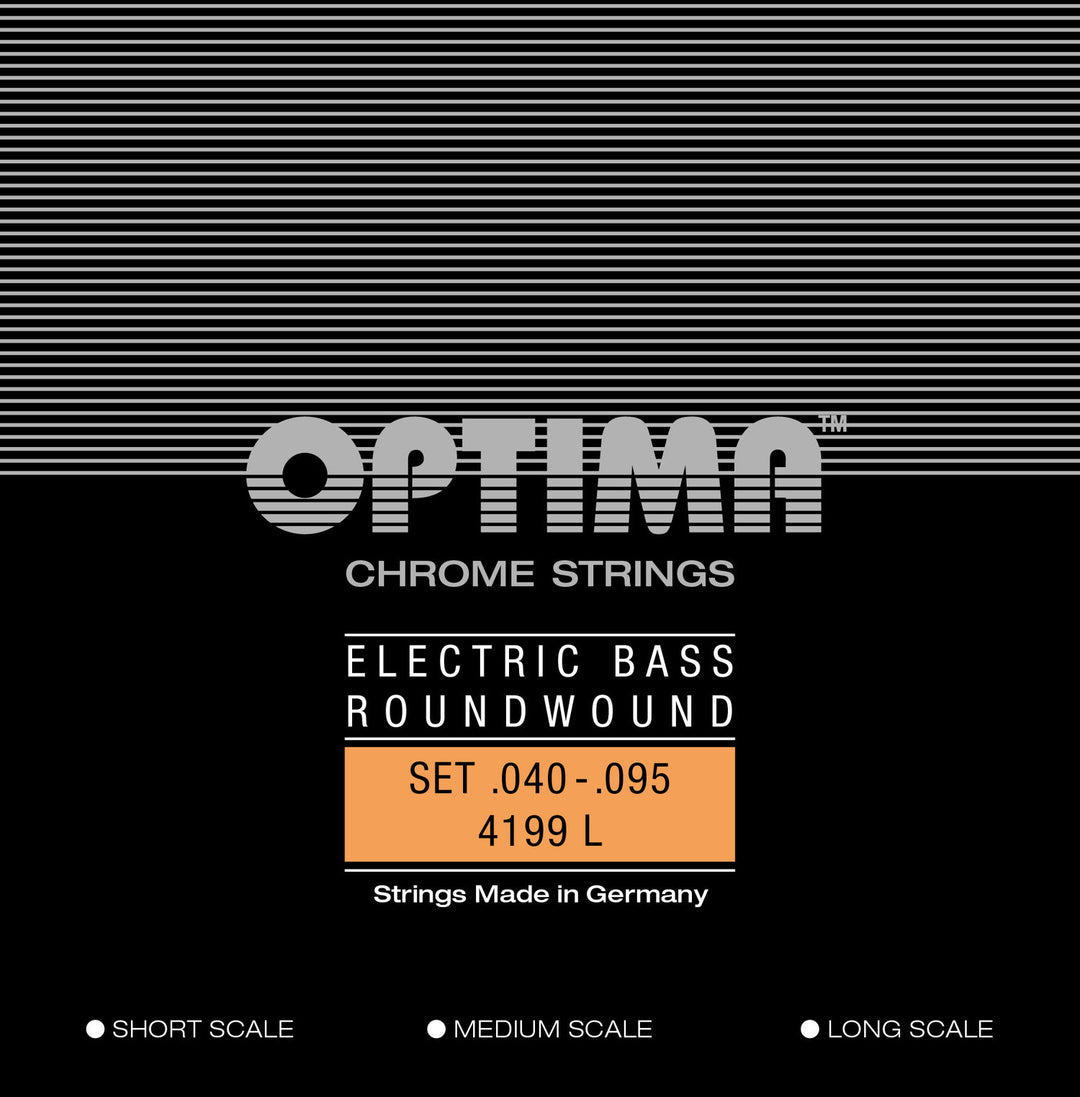 Optima E-bassträngar Chrome Strings. Rundspunna medium skala - Set 4-string light (4199M)