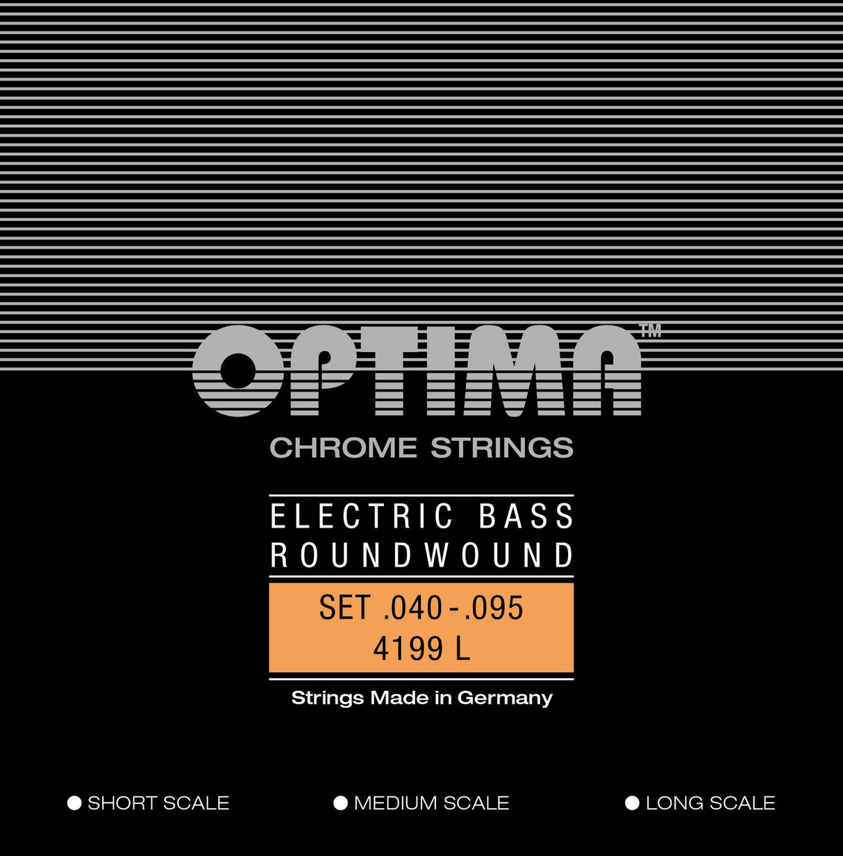 Optima E-bassträngar Chrome Strings. Rundspunna medium skala - Set 4-string light (4199M)