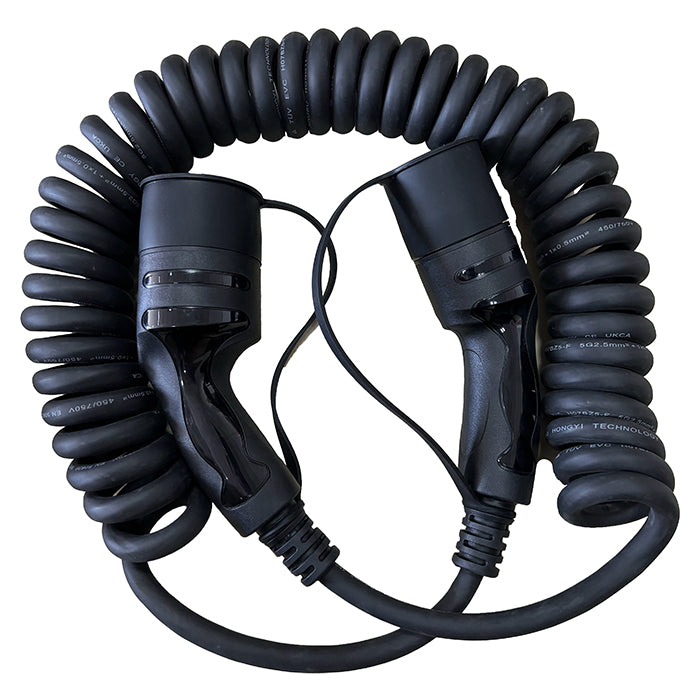 Spiralladdningskabel Typ 2 16A 3-fas 5 meter