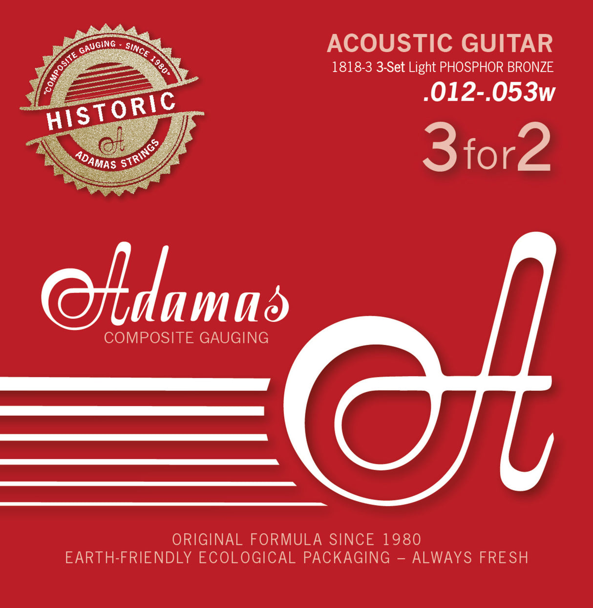 Adamas strängar för akustiska Gitarrer Adamas Phosphor Bronze Historic Reissue - 3-pack Light .012 (1818-3)