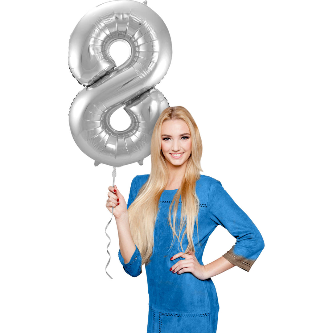 8-formad nummerfolieballong (silver, 86 cm)