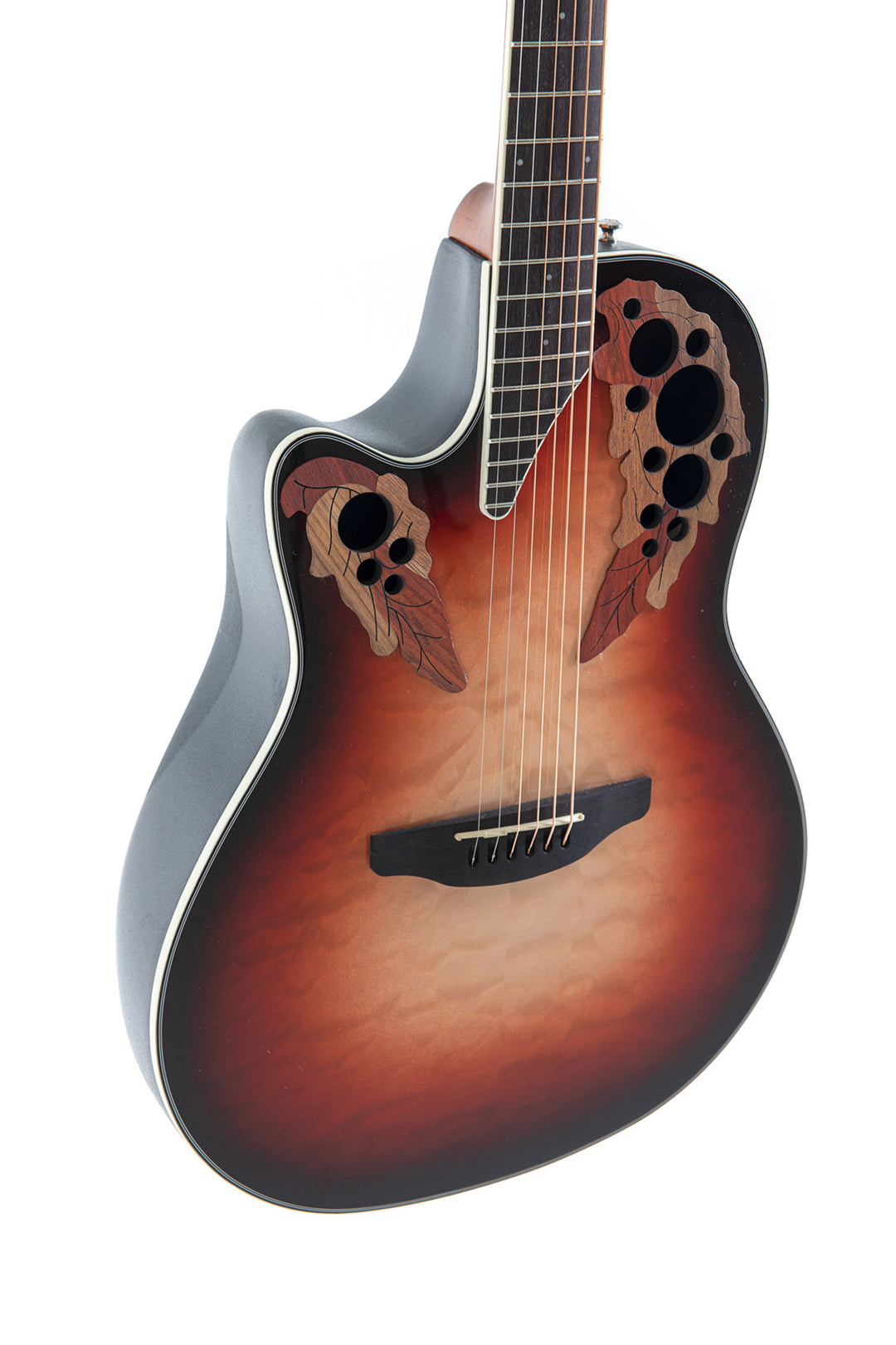 Ovation elakustisk Gitarrer Celebrity Elite Plus Mid Cutaway - Vänsterhänt Rubin Burst (CE44LX-1R-G)